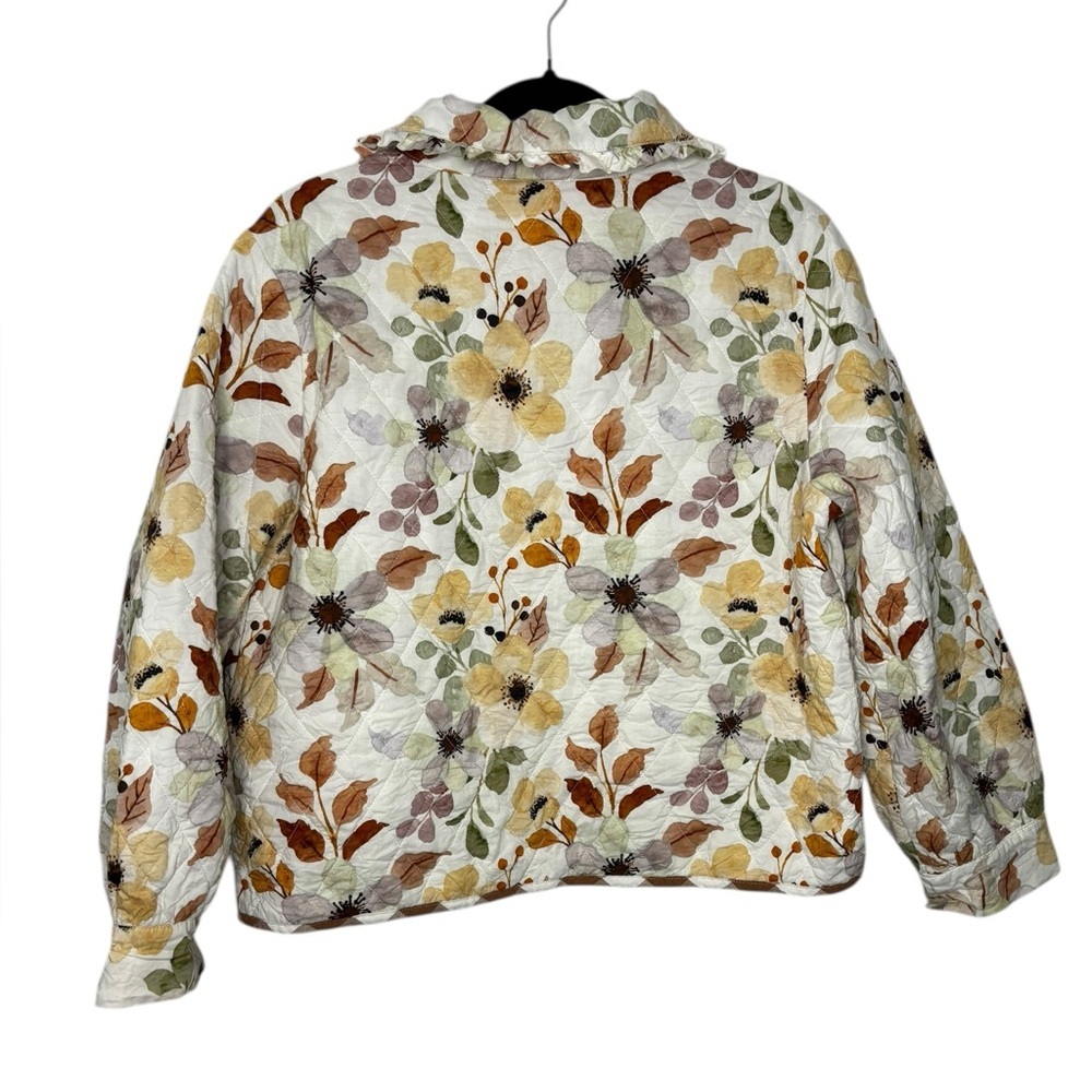Entro Floral Print Quilted Jacket Size Medium Tie Front Patch Pockets Feminine - Picture 6 of 10